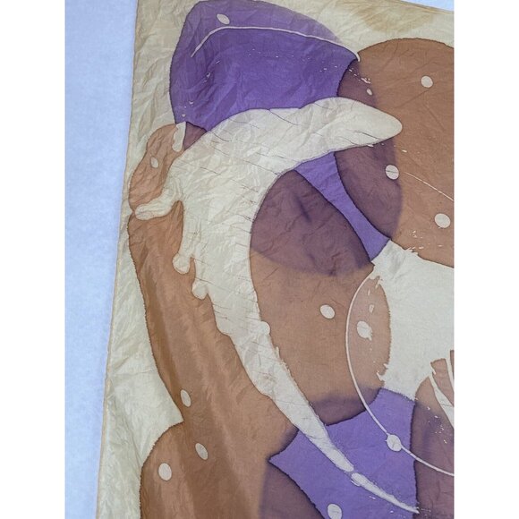 Vintage Silk Scarf Signed Ceres Yellow Brown Purple 32”x35” - Picture 4 of 7